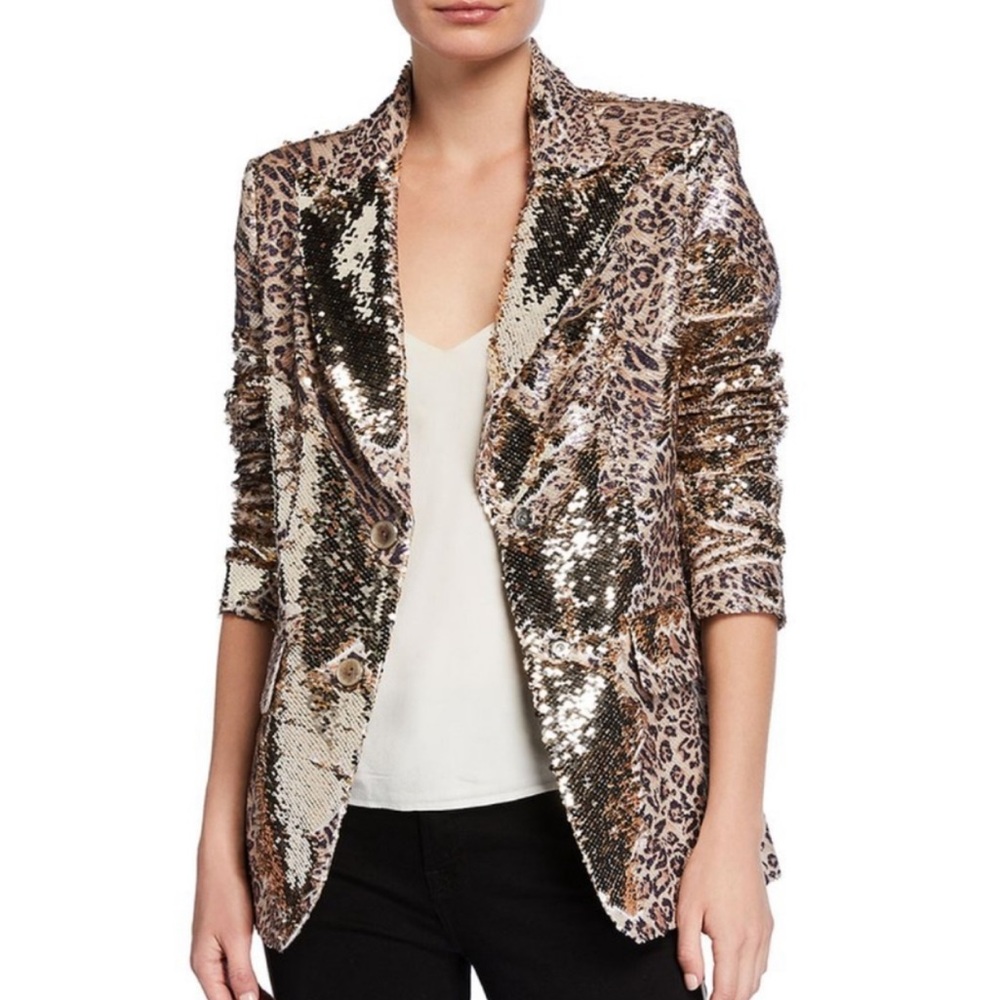 BEREK Sequin Leopard-Print Two-Button Blazer Women Medium